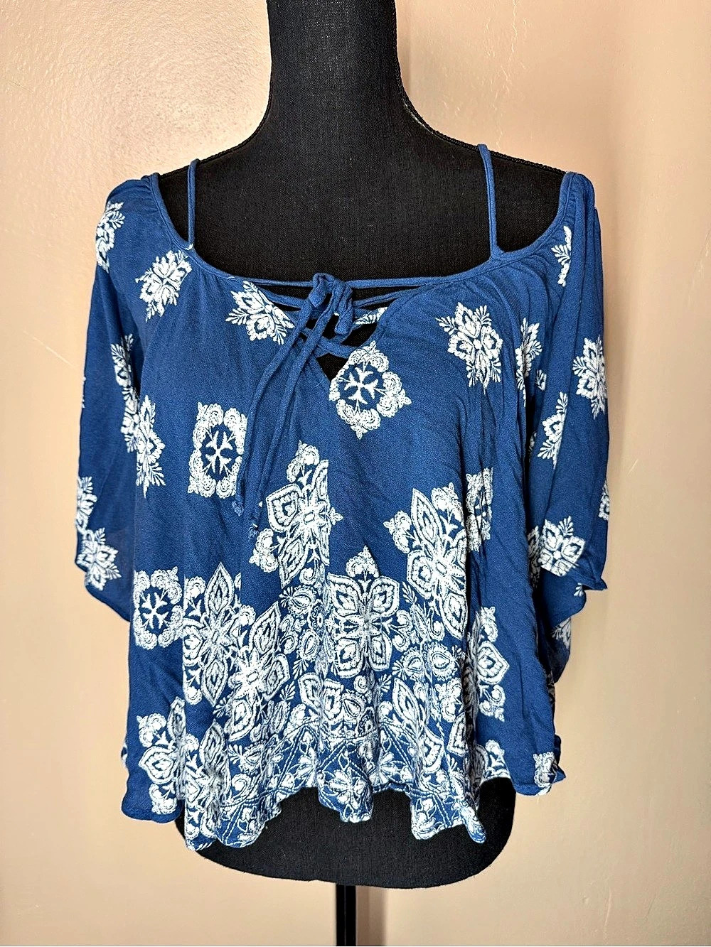Rue21 Paisley Tie-Front Blouse in Blue Size XS